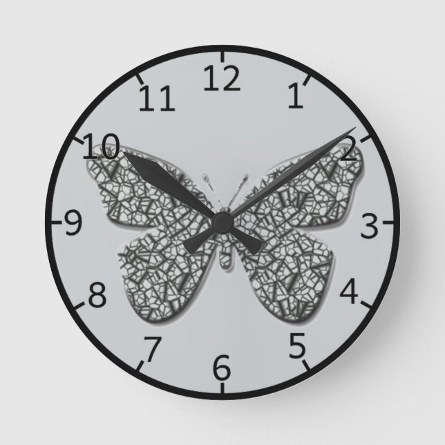 Elegant Black And White  Butterfly Round Clock (Front)