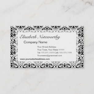 Elegant Black and White Calligraphic Damask Business Card