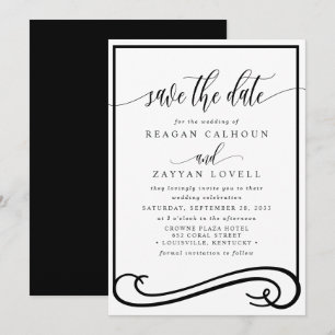 Elegant Black and White Calligraphy Save the Date