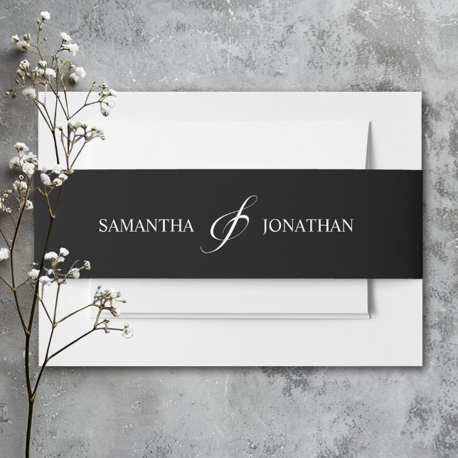 Elegant Black and White Calligraphy Wedding Invitation Belly Band (Creator Uploaded)