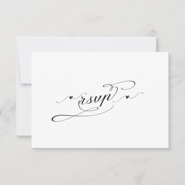 Elegant Black and White Calligraphy Wedding RSVP Card (Front)