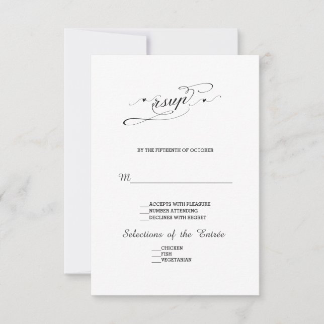 Elegant Black and White Calligraphy Wedding RSVP Card (Front)