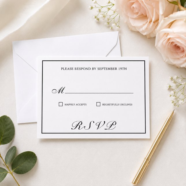 Elegant Black and White Calligraphy Wedding RSVP  Card (Creator Uploaded)