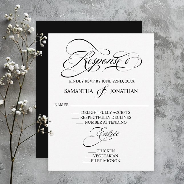 Elegant Black and White Calligraphy Wedding RSVP Card (Creator Uploaded)