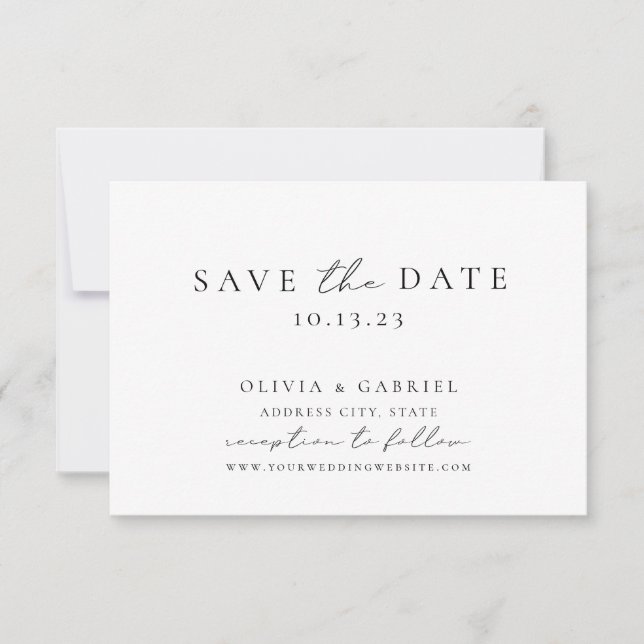 Elegant black and white calligraphy Wedding Save The Date (Front)