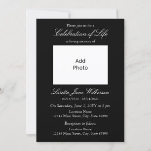Elegant Black and White Celebration of Life Photo Invitation