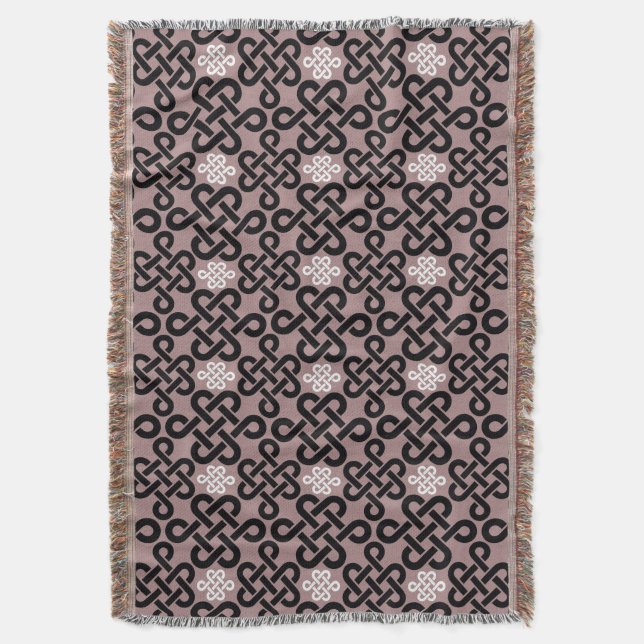 Elegant Black And White Celtic Knot Pattern Mauve Throw Blanket (Front Vertical)