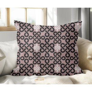 Elegant Black And White Celtic Knot Pattern Mauve Throw Pillow