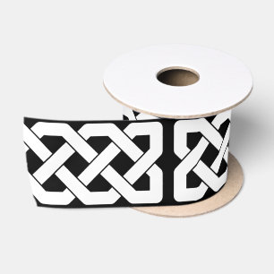 Elegant Black and White Celtic Knot Pattern Satin Ribbon