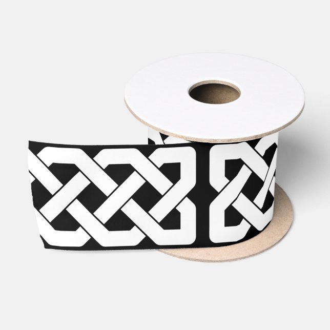 Elegant Black and White Celtic Knot Pattern Satin Ribbon (Spool)