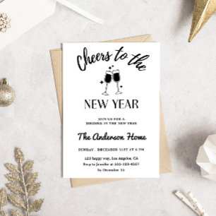 Elegant Black and White “Cheers to the New Year”  Invitation