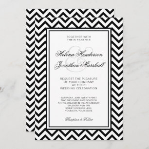 Elegant Black and White Chevron Wedding Invitation