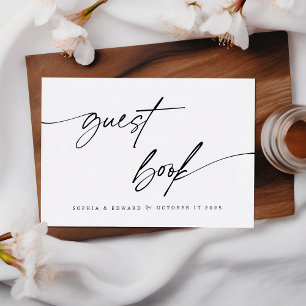 Elegant Black and White Chic Calligraphy Wedding Guest Book