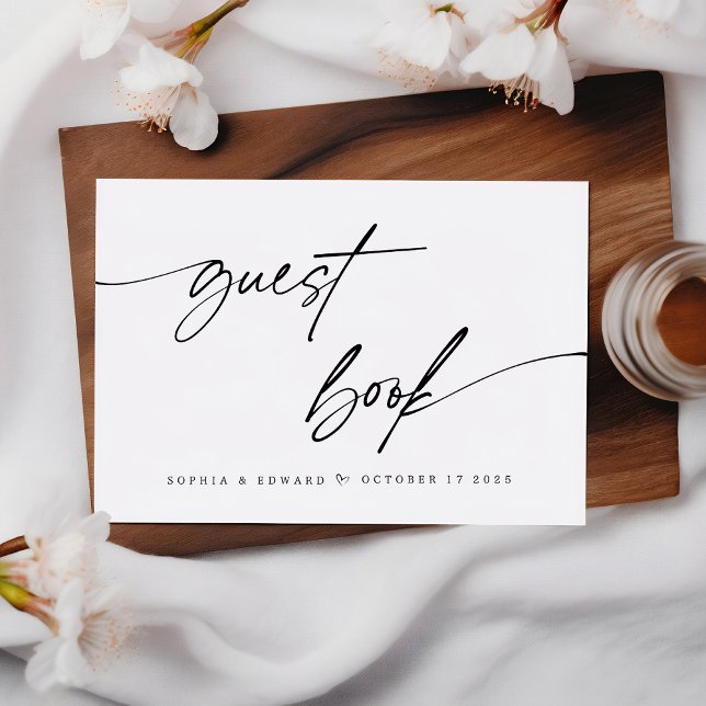 Elegant Black and White Chic Calligraphy Wedding Guest Book (Creator Uploaded)