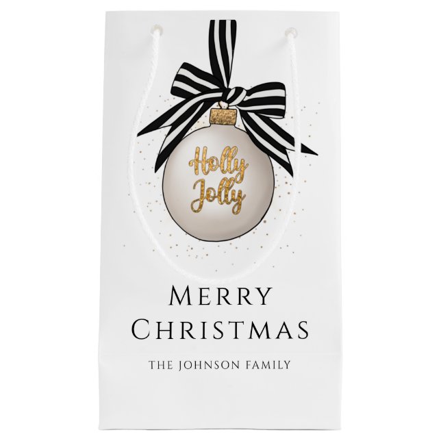 Elegant Black And White Christmas Bauble Small Gift Bag (Front)