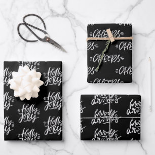 Elegant Black and White Christmas Quotes Gift Wrapping Paper Sheet