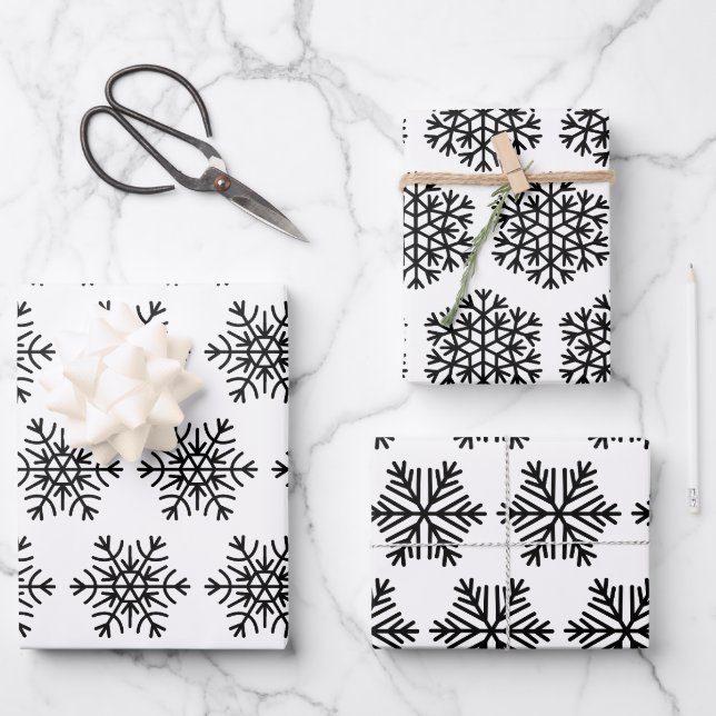 Elegant Black and White Christmas Snowflakes Gift Wrapping Paper Sheet (Front)