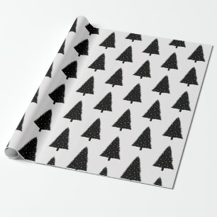 Elegant Black and White Christmas Tree Pattern Wrapping Paper