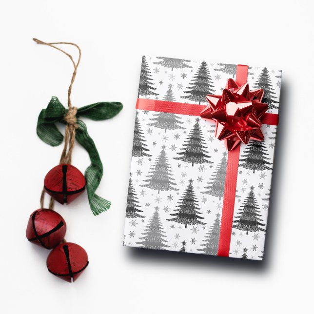 Elegant Black and White Christmas Tree Pattern Wrapping Paper (Creator Uploaded)