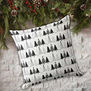 Elegant Black and White Christmas Trees Throw Pillow