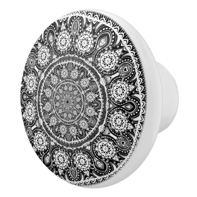 Elegant Black And White Circle Lace Design Ceramic Knob (Right)