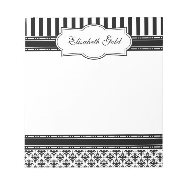 Elegant Black and White Classic Damask Notepad (Front)