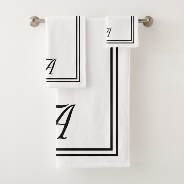 Elegant Black and White Classic Monogram Bath Towel Set (Insitu)