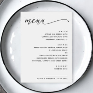 Elegant black and white clean script wedding menu