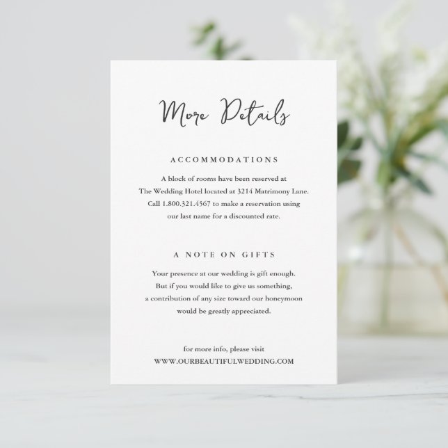 Elegant Black and White Clean Wedding Enclosure Card (Standing Front)