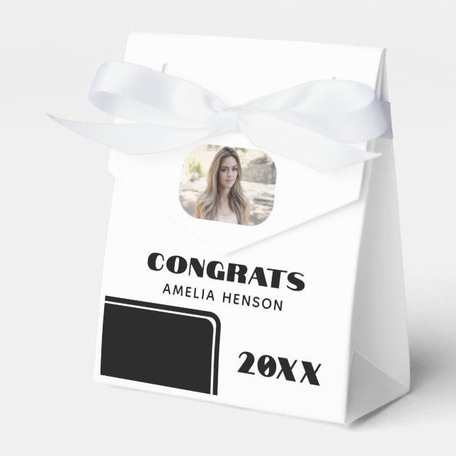 Elegant Black and White Congrats Graduate Photo  Favor Box (Front Side)
