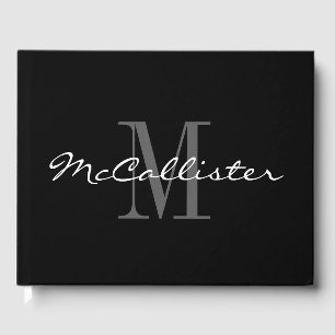 Elegant black and white custom monogram guest book