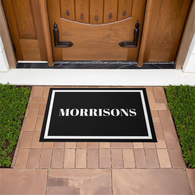 Elegant black and white custom name border doormat (Outdoor)