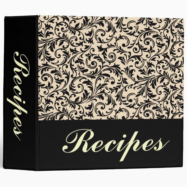 Elegant Black and White Custom Recipe Binder (Front/Spine)