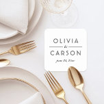 Elegant Black and White Custom Wedding Monogram Square Paper Coaster<br><div class="desc">Modern and chic black and white wedding coasters feature an elegant and minimal black typographic monogram design that can be personalized with the bride and groom names and wedding date.</div>
