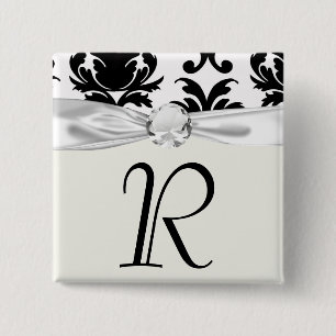 elegant black and white damask 2 inch square button