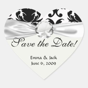 elegant black and white damask heart sticker