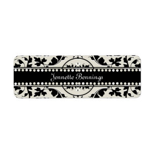 Elegant Black and White Damask Name Labels