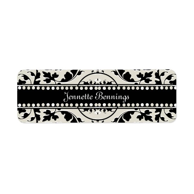 Elegant Black and White Damask Name Labels (Front)