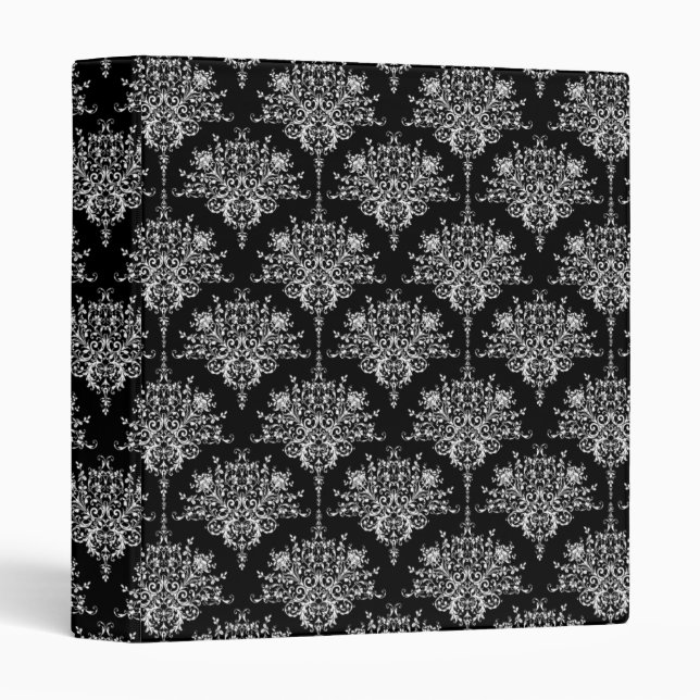 Elegant Black and White Damask Pattern Binder (Front/Spine)
