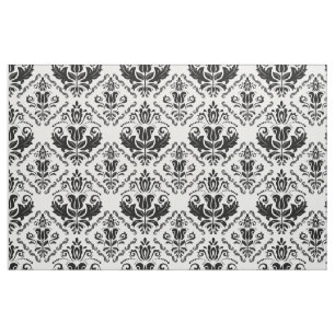 Elegant Black and White Damask Pattern Fabric