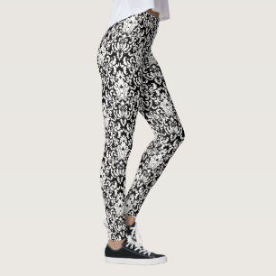 Elegant Black and White Damask Pattern Leggings