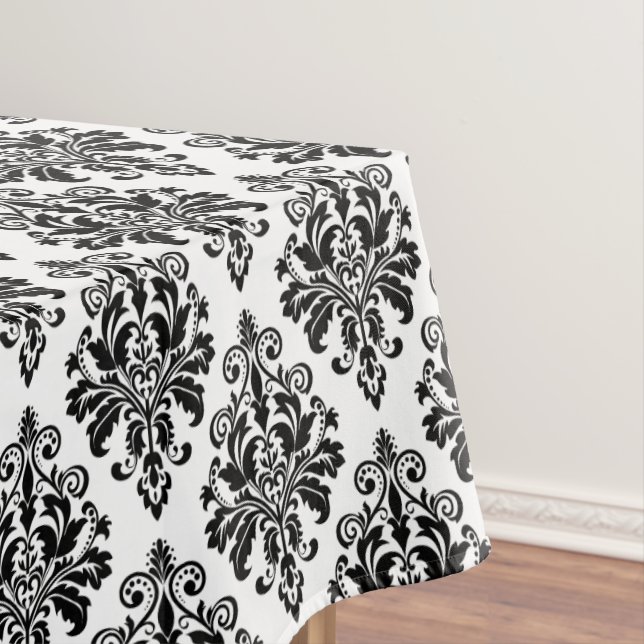 Elegant Black and White Damask Pattern Tablecloth (In Situ)