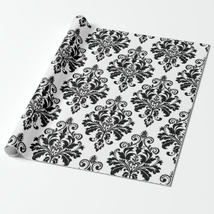 Elegant Black and White Damask Pattern Wrapping Paper