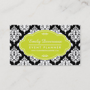 Elegant Black and White Damask Personalized Business Card