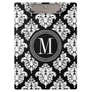 Elegant Black and White Damask Personalized Clipboard