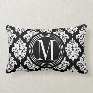 Elegant Black and White Damask Personalized Lumbar Pillow