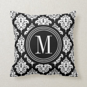 Elegant Black and White Damask Personalized Throw Pillow