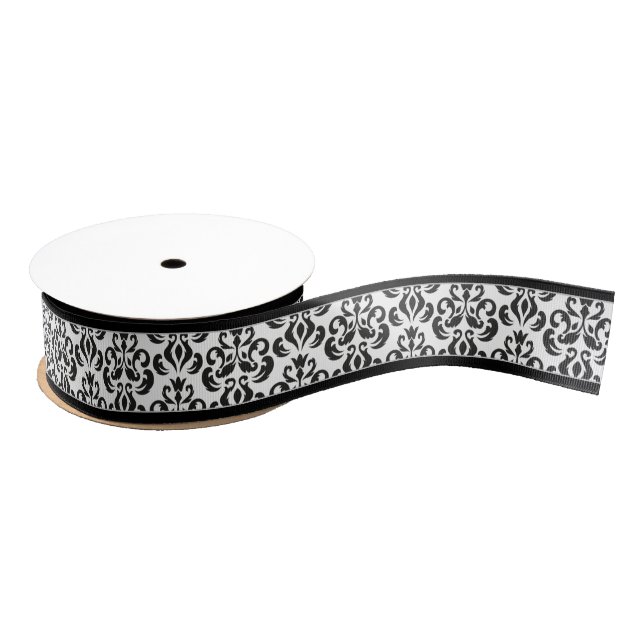Elegant Black and White Damask Stylish Grosgrain Ribbon (Spool)