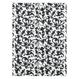 Elegant Black and White Damask Swirls Tablecloth