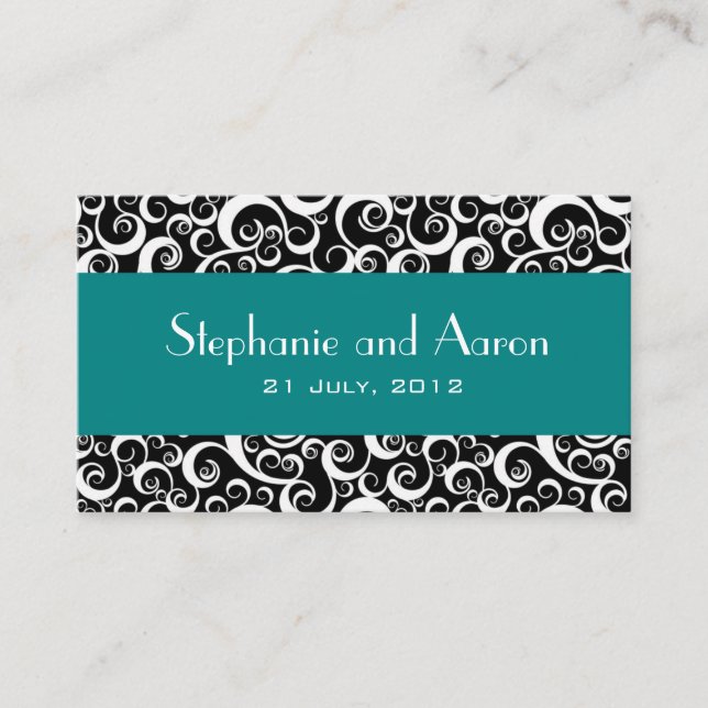 Elegant Black and White Damask Wedding Card (Front)